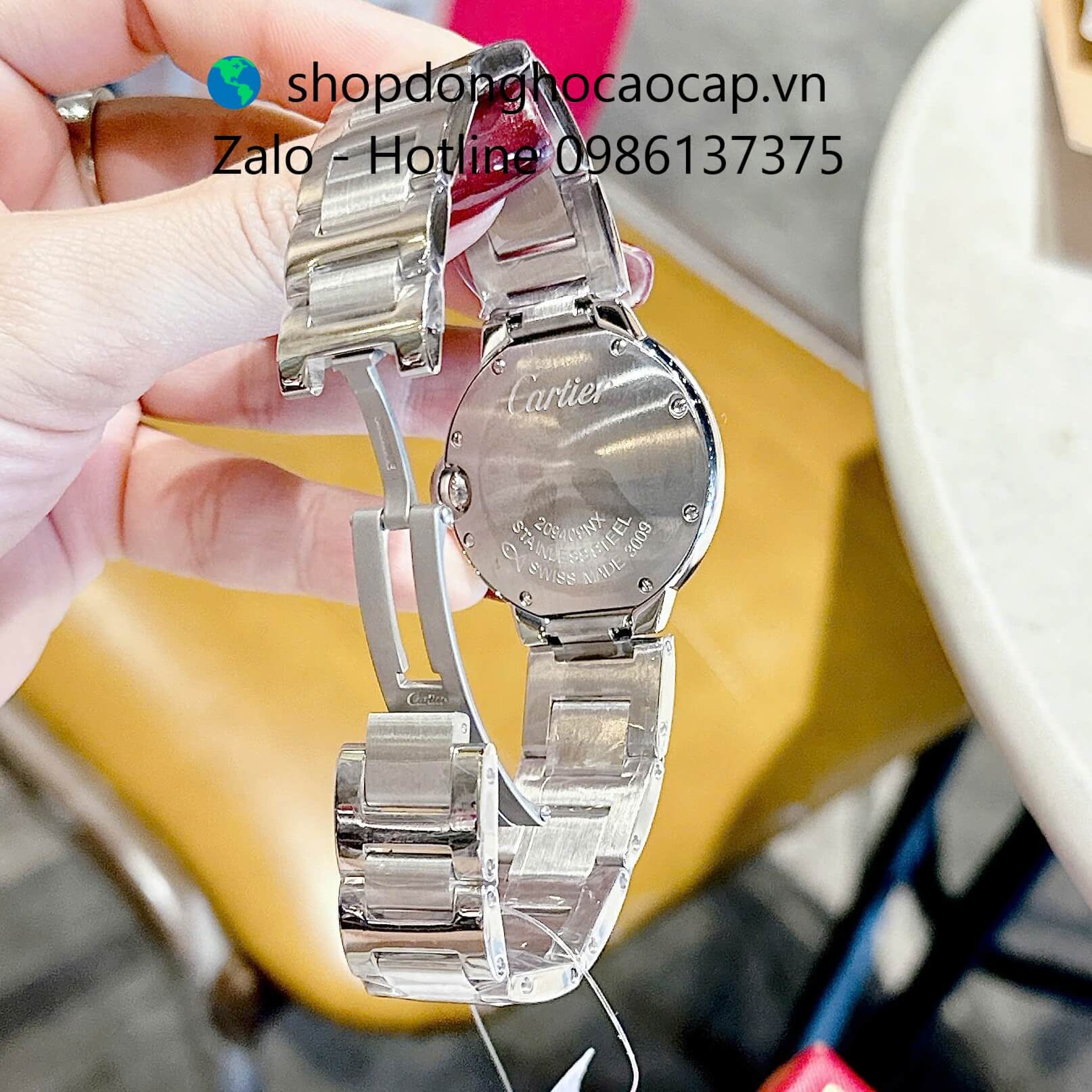 Đồng hồ Cartier Ballon Bleu nữ dây thép silver, đồng hồ Cartier nữ size 36mm số la mã - Quartz Thụy Sĩ
