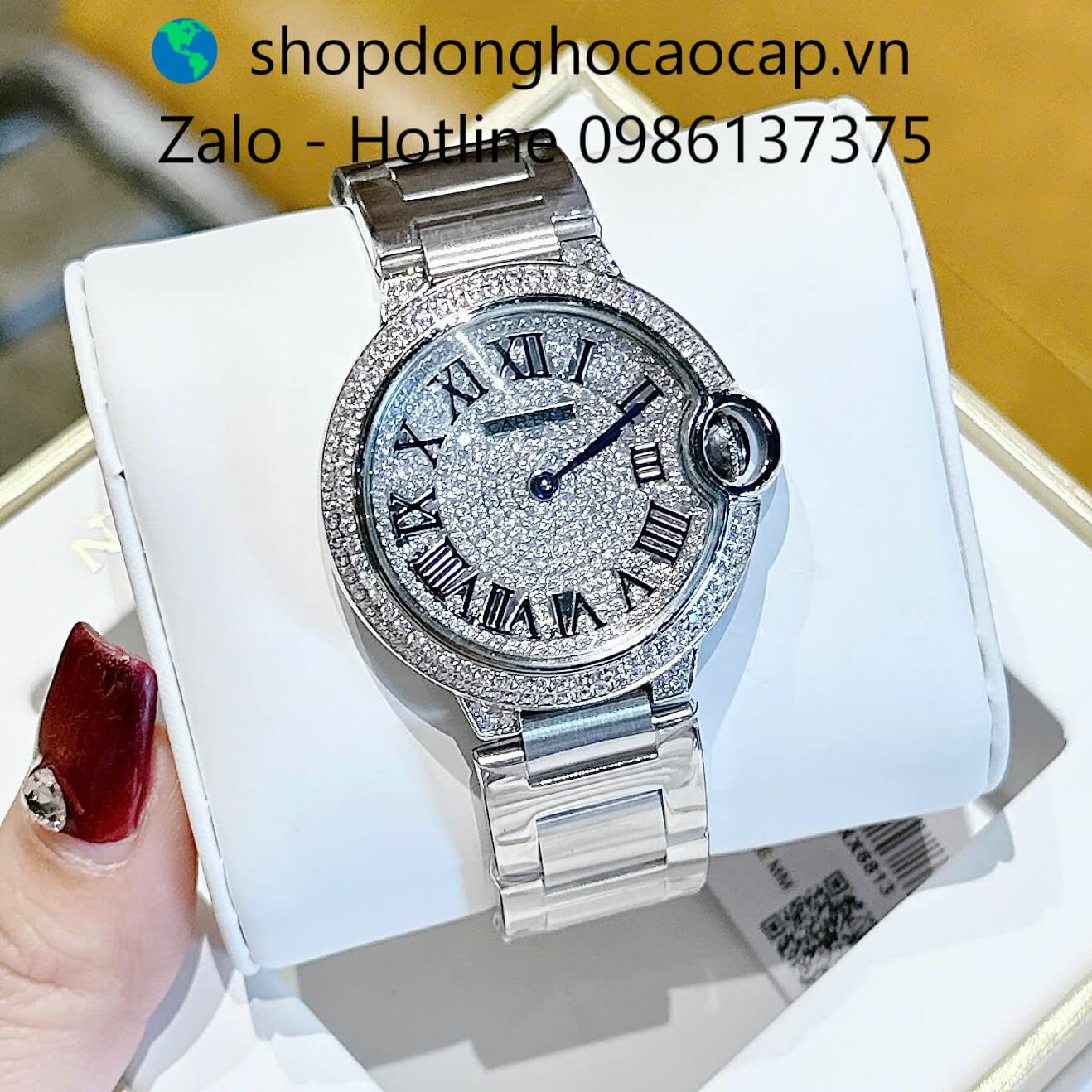 Đồng hồ Cartier Ballon Bleu nữ dây thép silver, đồng hồ Cartier nữ size 36mm số la mã - Quartz Thụy Sĩ