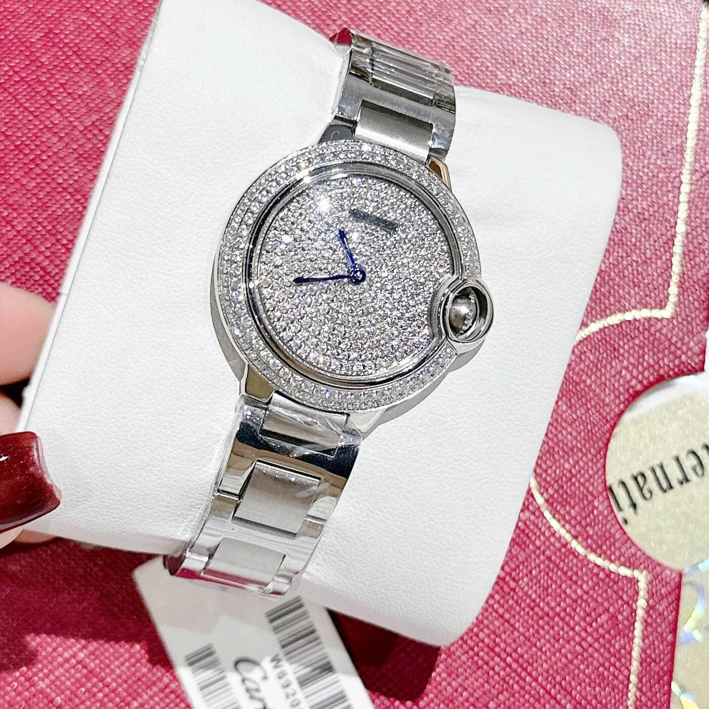 Đồng hồ Cartier Ballon Bleu nữ dây thép silver, mặt đồng hồ đính đá sáng size 32mm - Quartz Thụy Sĩ