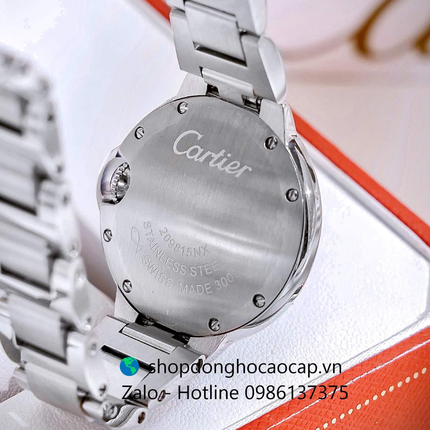 Đồng hồ Cartier Ballon Bleu nữ dây thép, đồng hồ Cartier nữ mặt số la mã đính đá size 32mm - Quartz Thụy Sĩ
