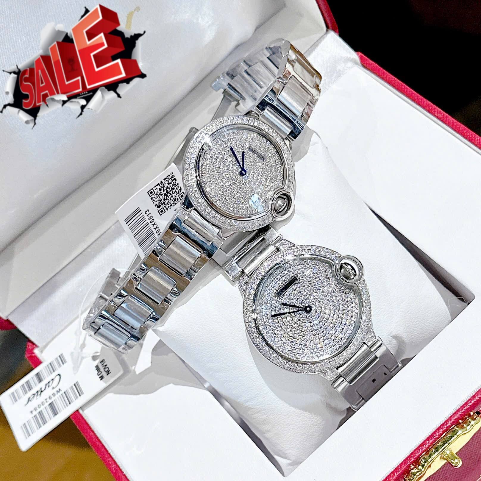 Đồng hồ Cartier Ballon Bleu nữ dây thép silver, mặt đồng hồ đính đá sáng size 32mm - Quartz Thụy Sĩ