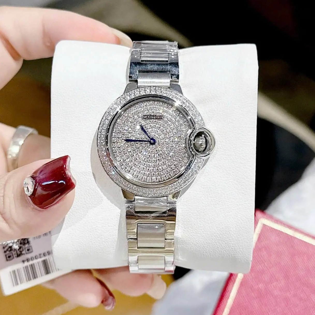 Đồng hồ Cartier Ballon Bleu nữ dây thép silver, mặt đồng hồ đính đá sáng size 32mm - Quartz Thụy Sĩ