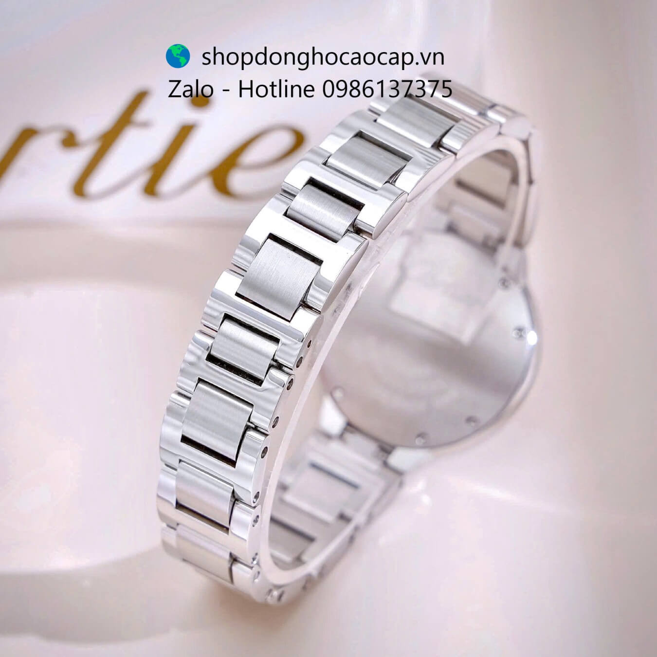 Đồng hồ Cartier Ballon Bleu nữ dây thép, đồng hồ Cartier nữ mặt số la mã đính đá size 32mm - Quartz Thụy Sĩ