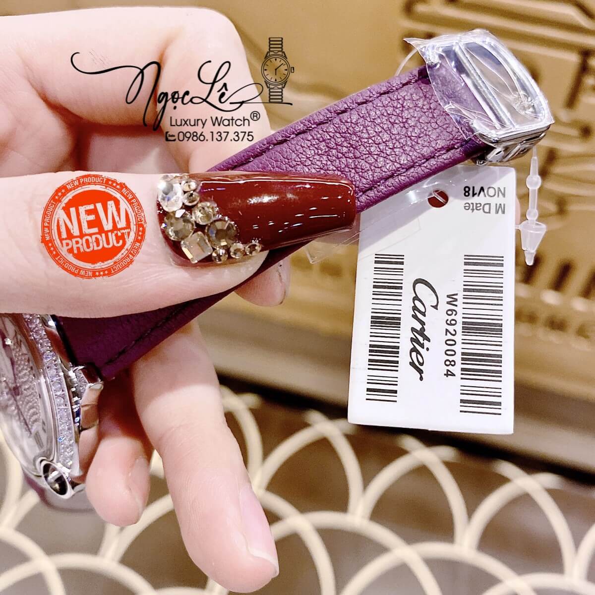 Đồng Hồ Cartier Ballon Bleu Nữ Dây Da Tím Vỏ Silver Đính Đá Size 35mm Máy Pin Thụy Sĩ