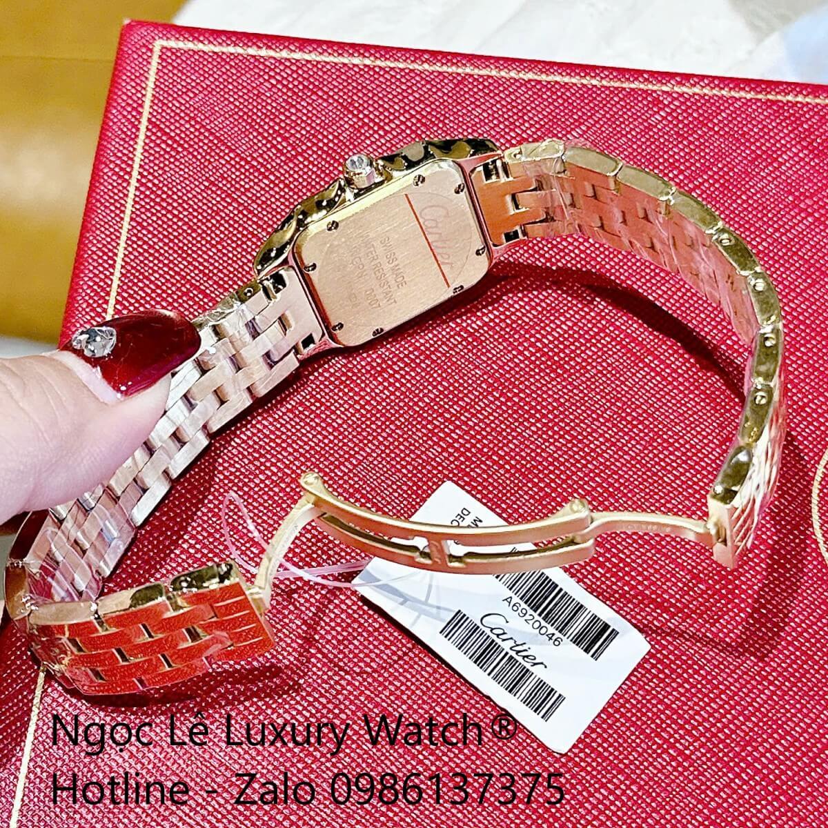 Đồng hồ Cartier nữ mặt vuông viền đá, đồng hồ Cartier dây thép cao cấp size 26x20mm - Quartz