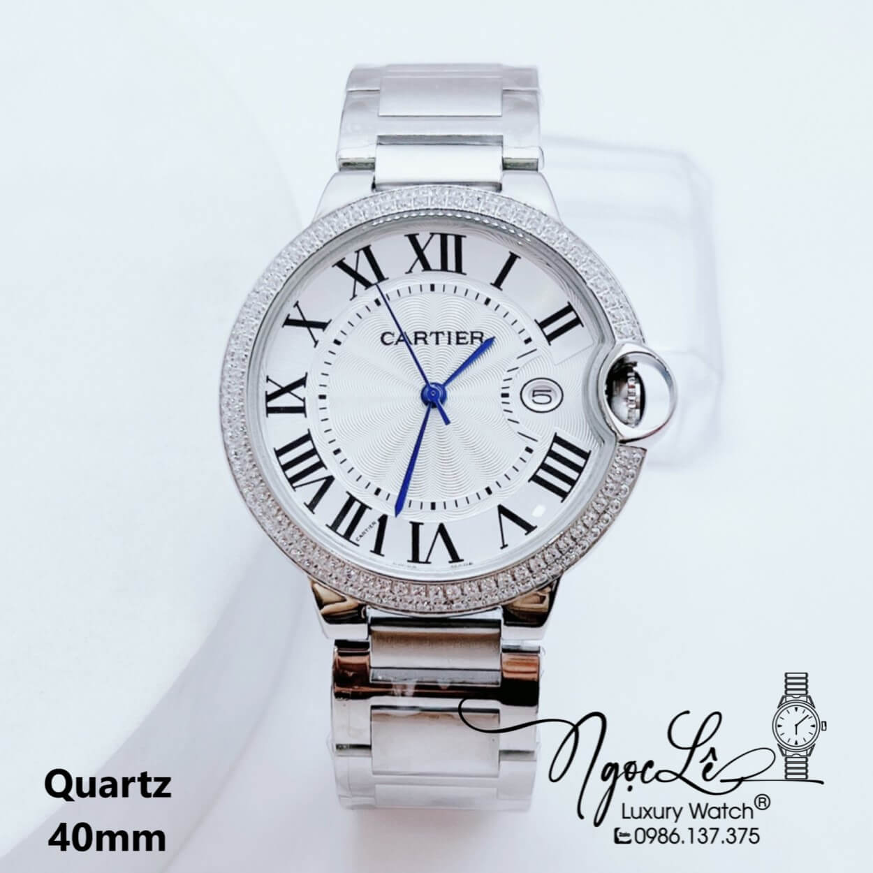 Đồng Hồ Cartier Máy Quartz Dây Kim Loại Màu Bạc Mặt Trắng Size 40mm-36mm-32mm