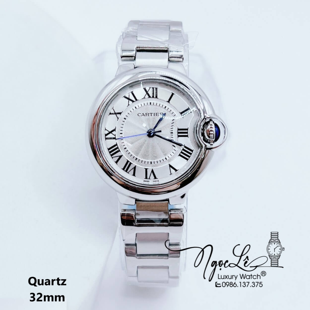Đồng Hồ Cartier Máy Quartz Dây Kim Loại Silver Niềng Trơn Size 40mm-36mm-32mm