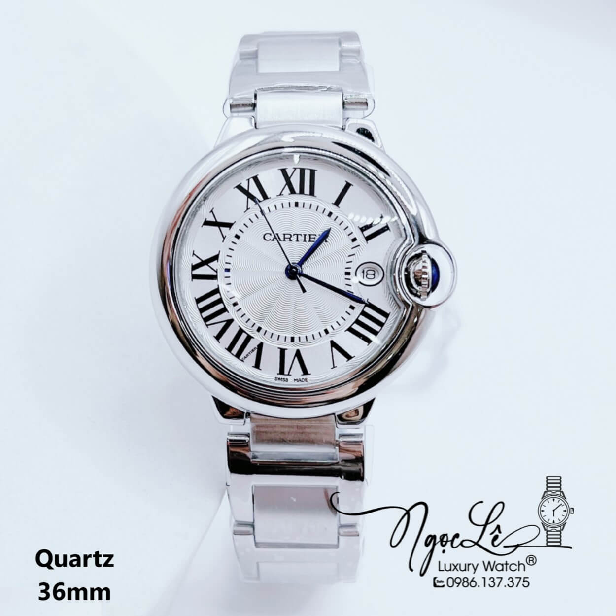 Đồng Hồ Cartier Máy Quartz Dây Kim Loại Silver Niềng Trơn Size 40mm-36mm-32mm