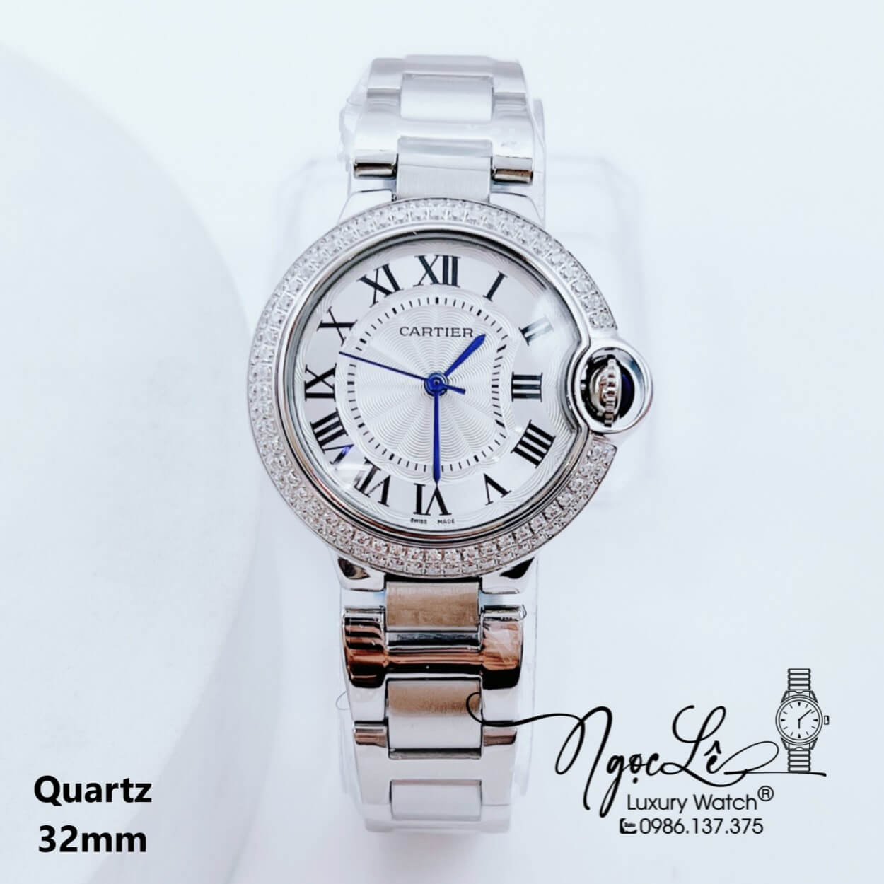 Đồng Hồ Cartier Máy Quartz Dây Kim Loại Màu Bạc Mặt Trắng Size 40mm-36mm-32mm
