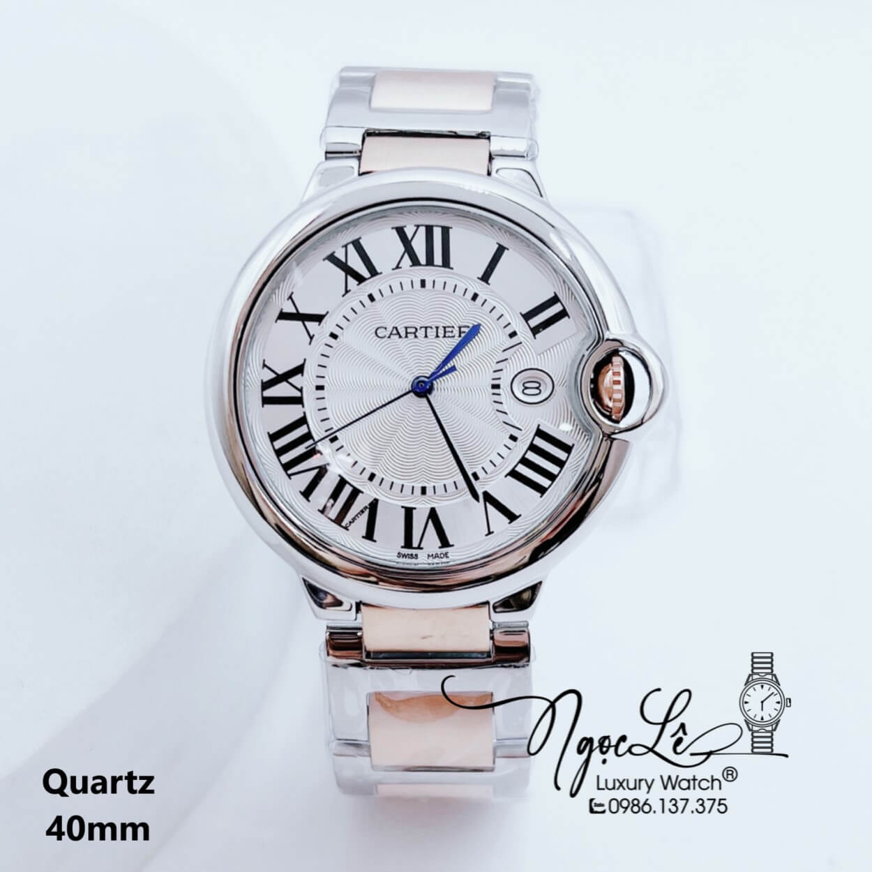 Đồng Hồ Cartier Máy Quartz Dây Kim Loại Demi Rose Niềng Trơn Size 40mm-36mm-32mm