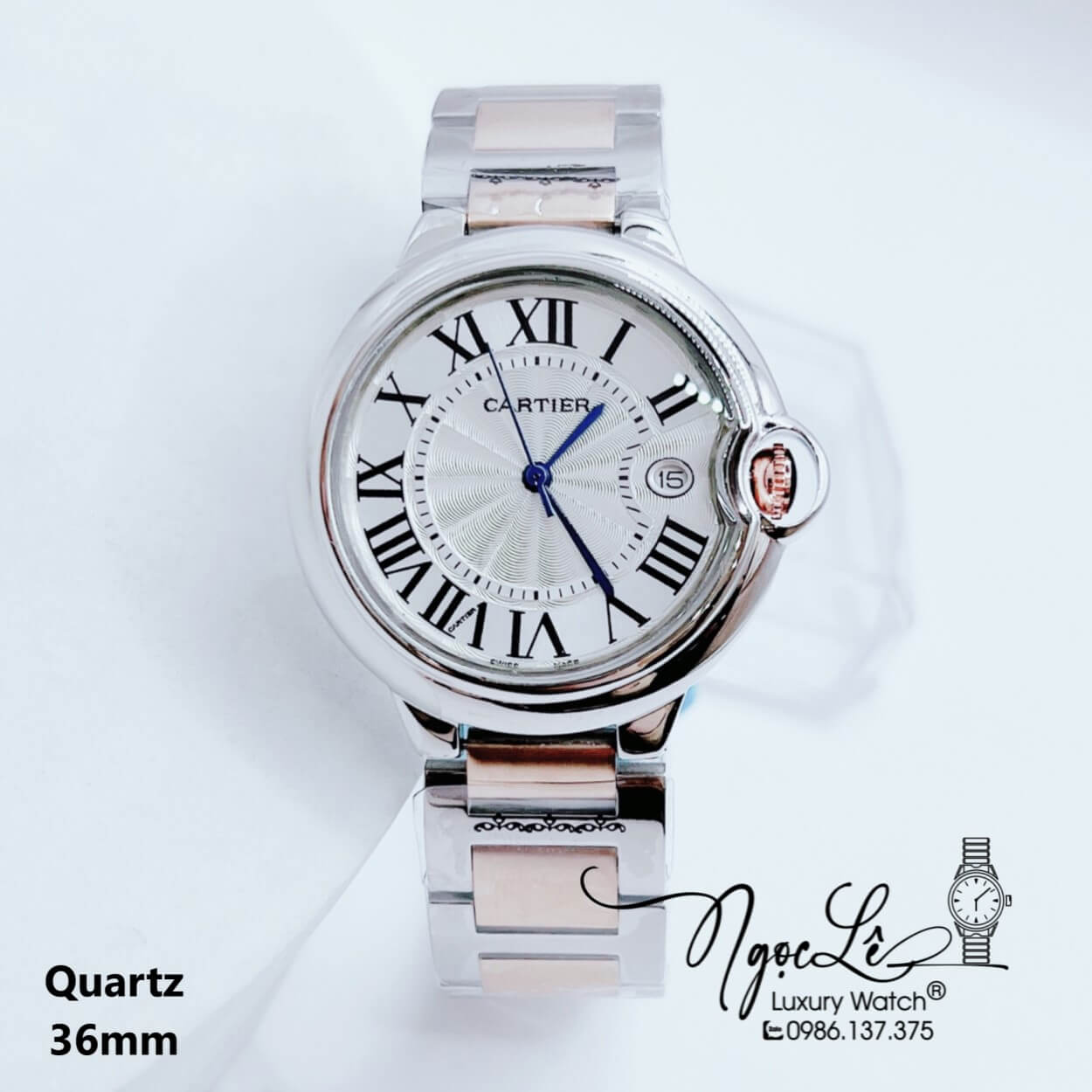 Đồng Hồ Cartier Unisex Máy Quartz Dây Kim Loại Demi Rose Mặt Trắng Size 36mm Niềng Trơn