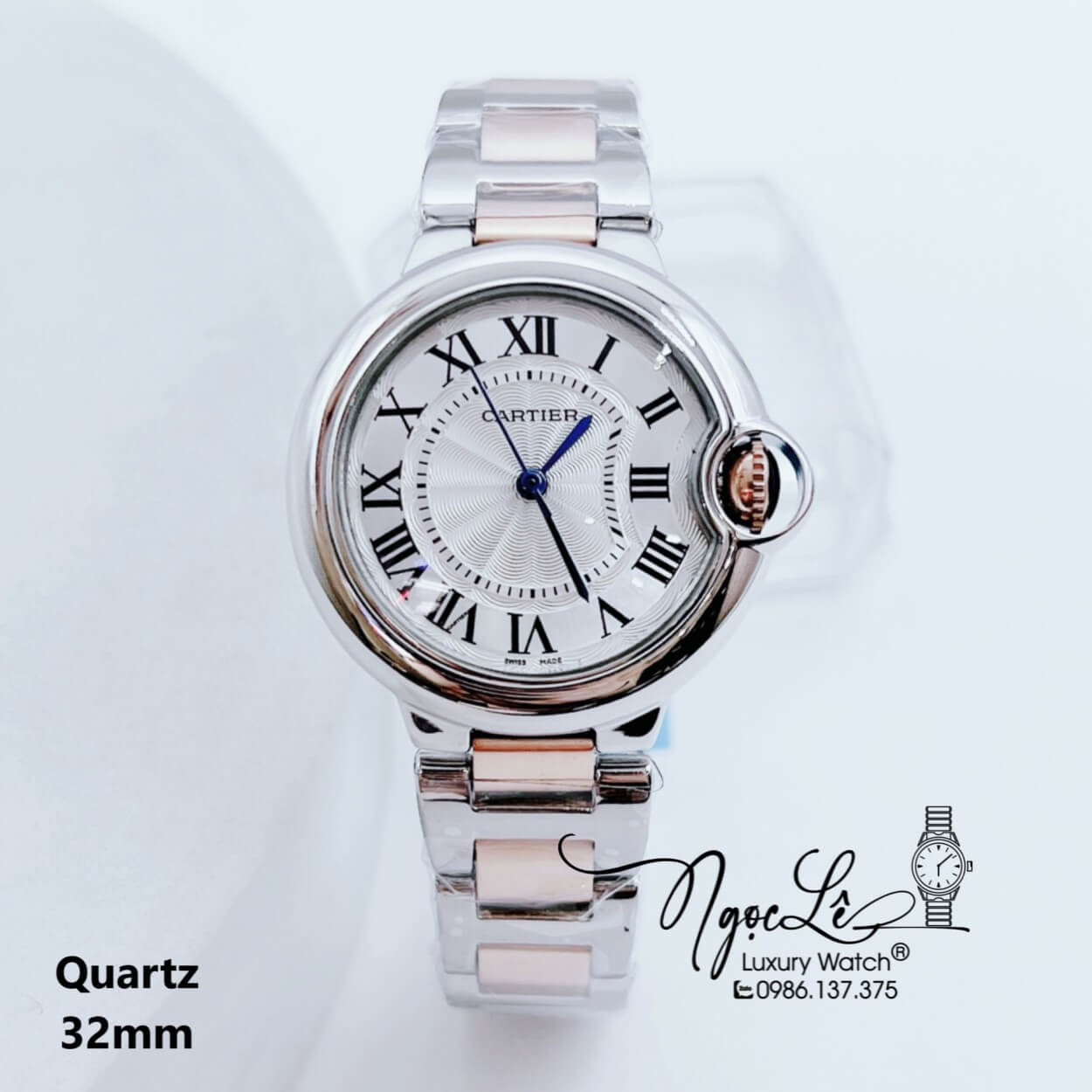 Đồng Hồ Cartier Máy Quartz Dây Kim Loại Demi Rose Niềng Trơn Size 40mm-36mm-32mm