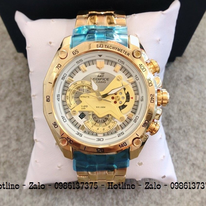 Đồng Hồ Nam CASIO Edifice EF-550D Dây Vàng Mặt Trắng 45mm