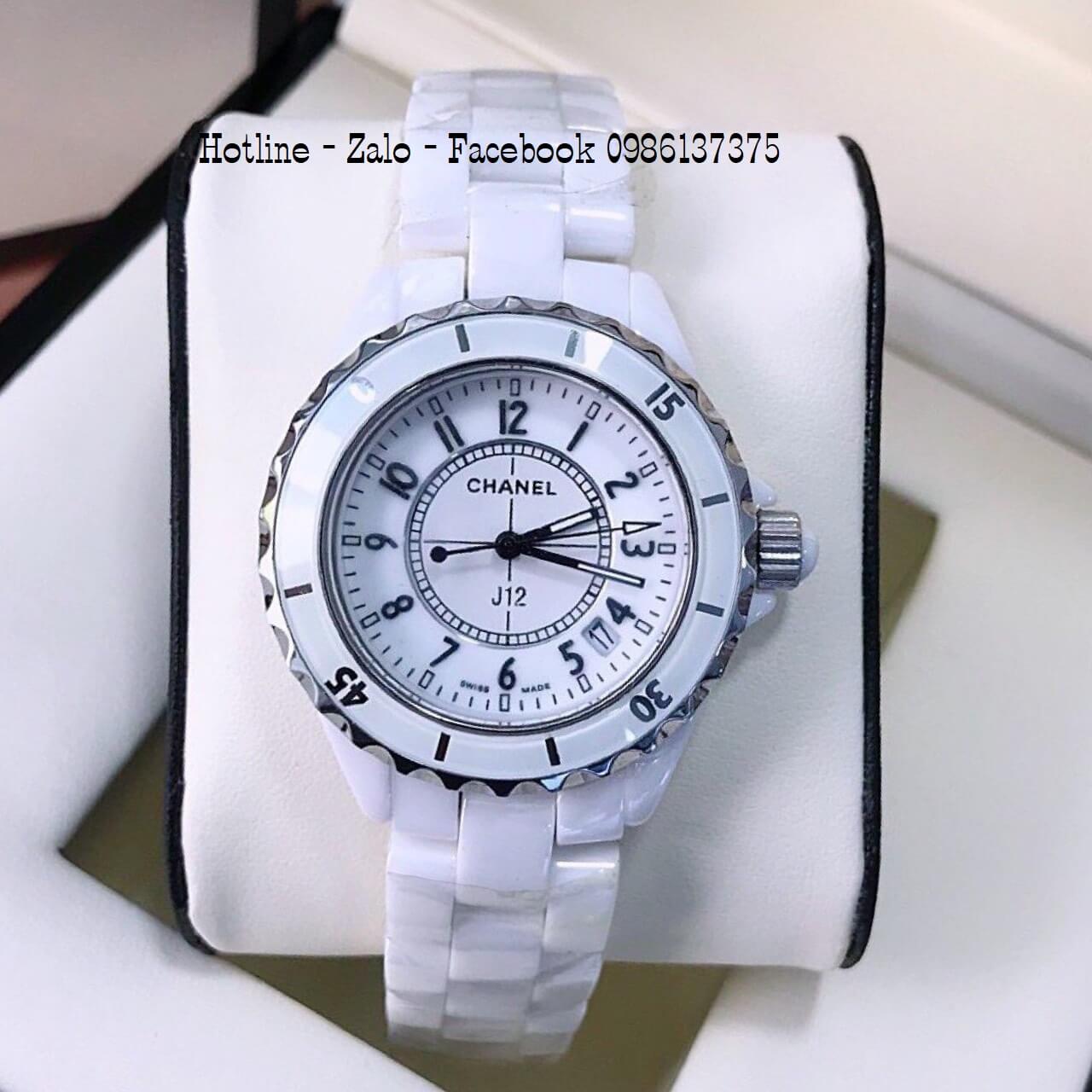 Đồng Hồ Nữ Chanel Đá Ceramic Trắng 34mm - 39mm Mặt Số Silver