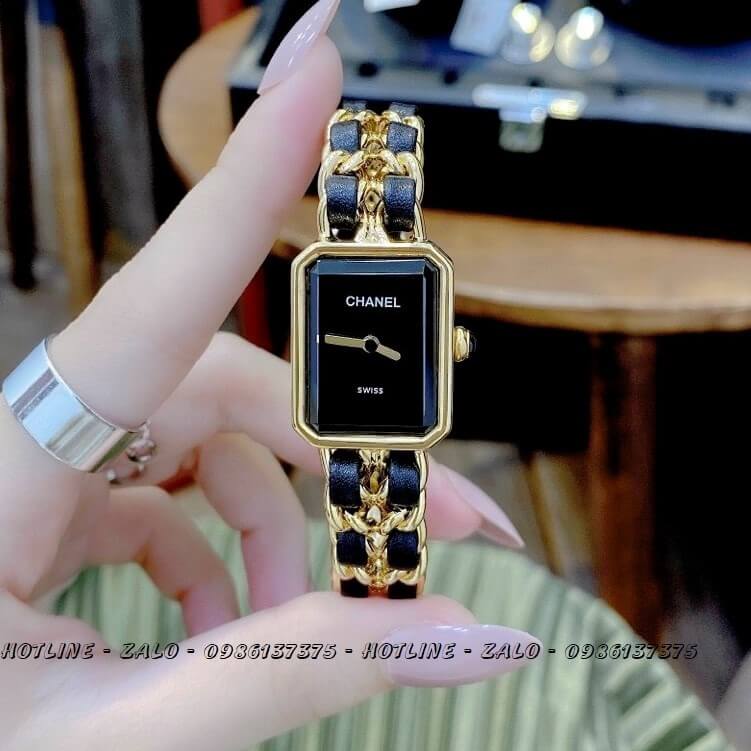Đồng Hồ Nữ Chanel Première Dây Xích Đen Vỏ Vàng Gold Size 20x28mm - Quartz