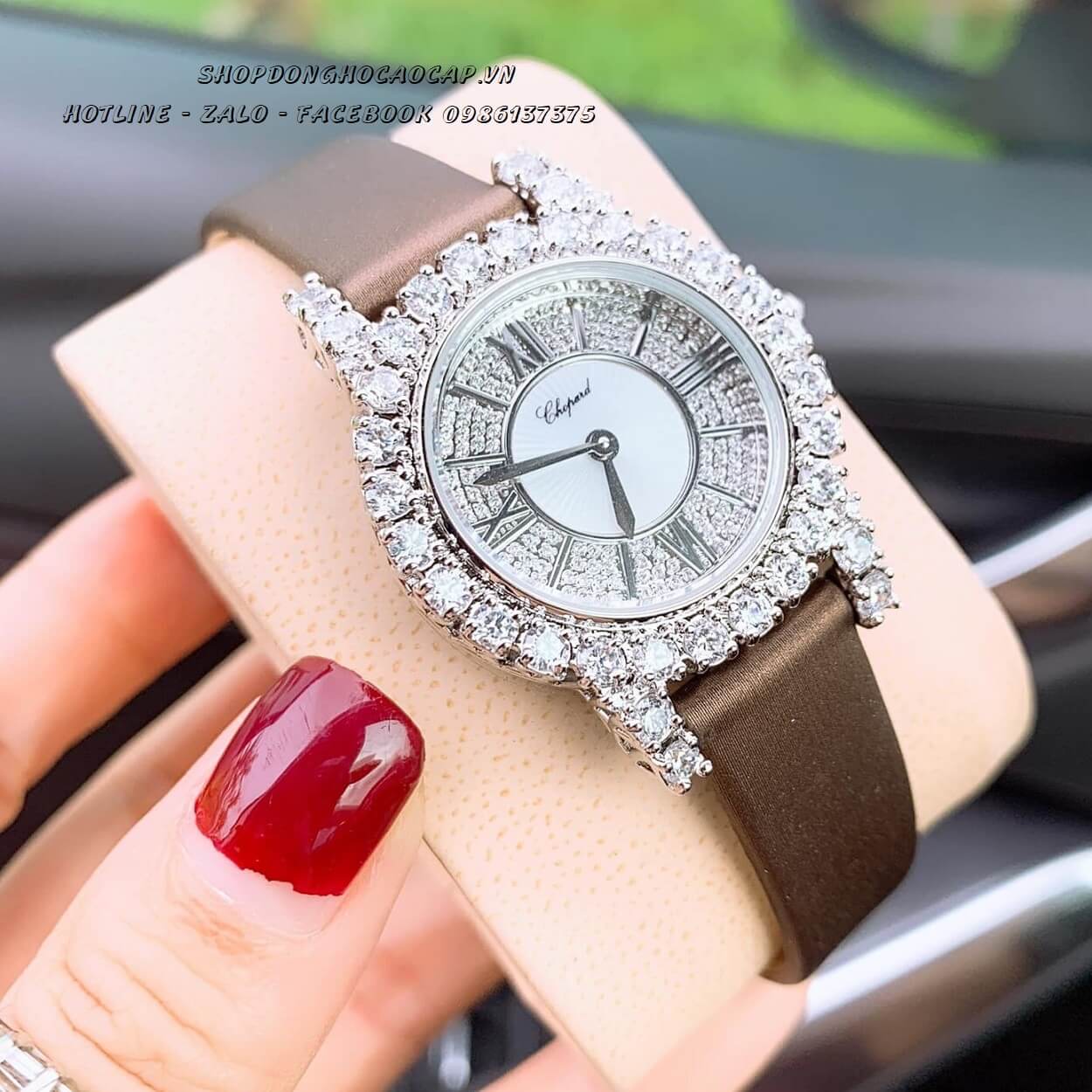 Đồng Hồ Chopard Nữ Cao Cấp Dây Da Lụa Màu Nâu Size 31mm