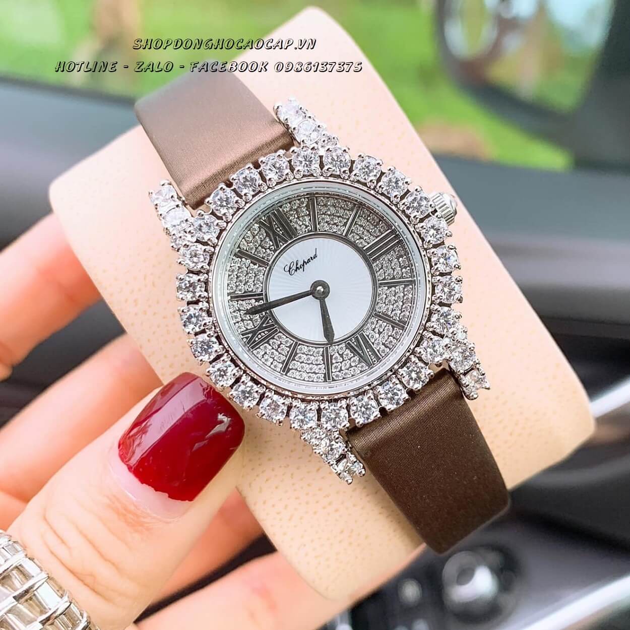 Đồng Hồ Chopard Nữ Cao Cấp Dây Da Lụa Màu Nâu Size 31mm
