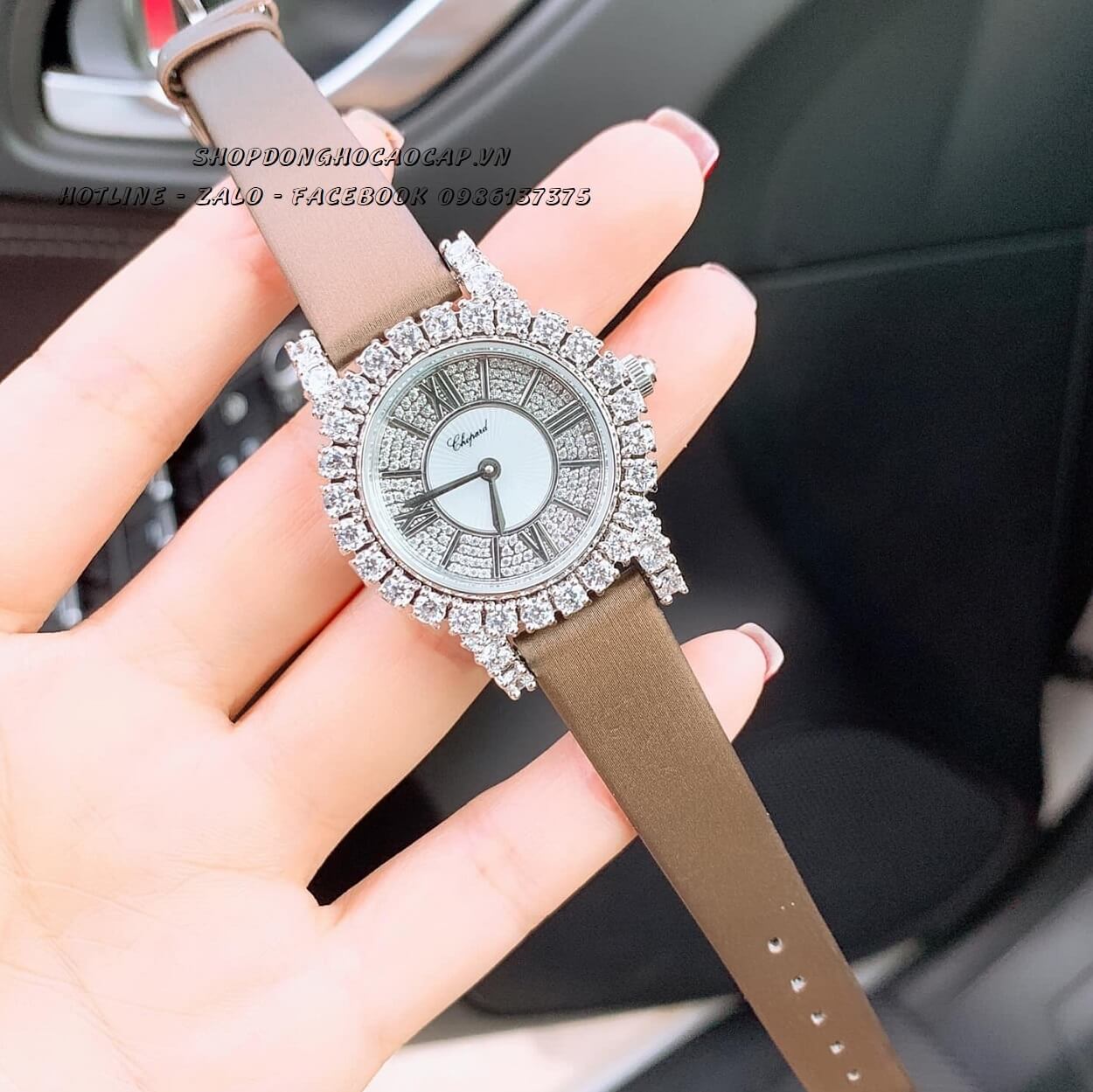 Đồng Hồ Chopard Nữ Cao Cấp Dây Da Lụa Màu Nâu Size 31mm
