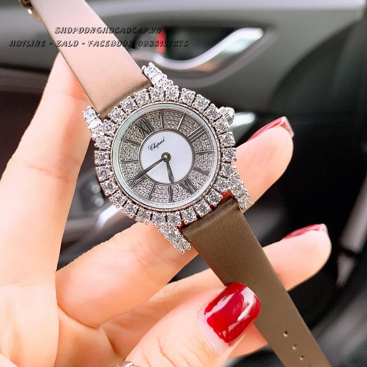 Đồng Hồ Chopard Nữ Cao Cấp Dây Da Lụa Màu Nâu Size 31mm
