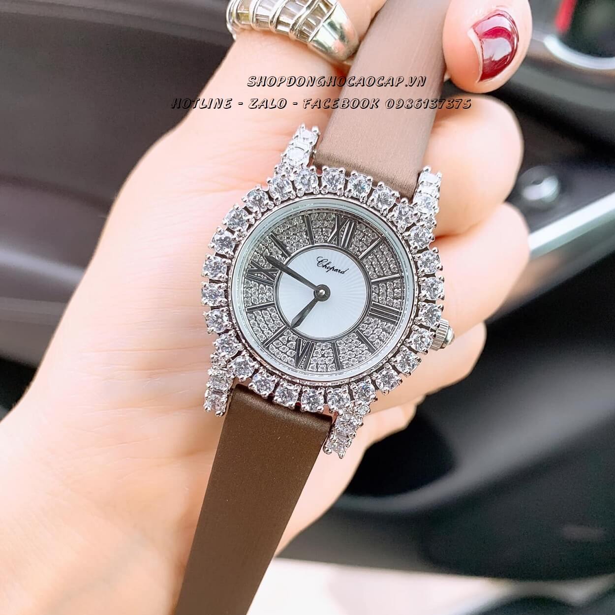 Đồng Hồ Chopard Nữ Cao Cấp Dây Da Lụa Màu Nâu Size 31mm