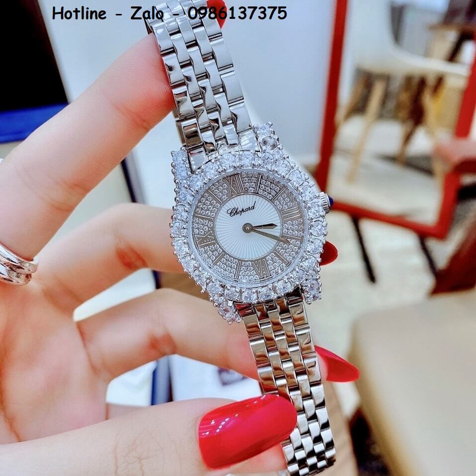 Đồng Hồ Chopard Nữ Dây Kim Loại Bạc Đính Đá 31mm