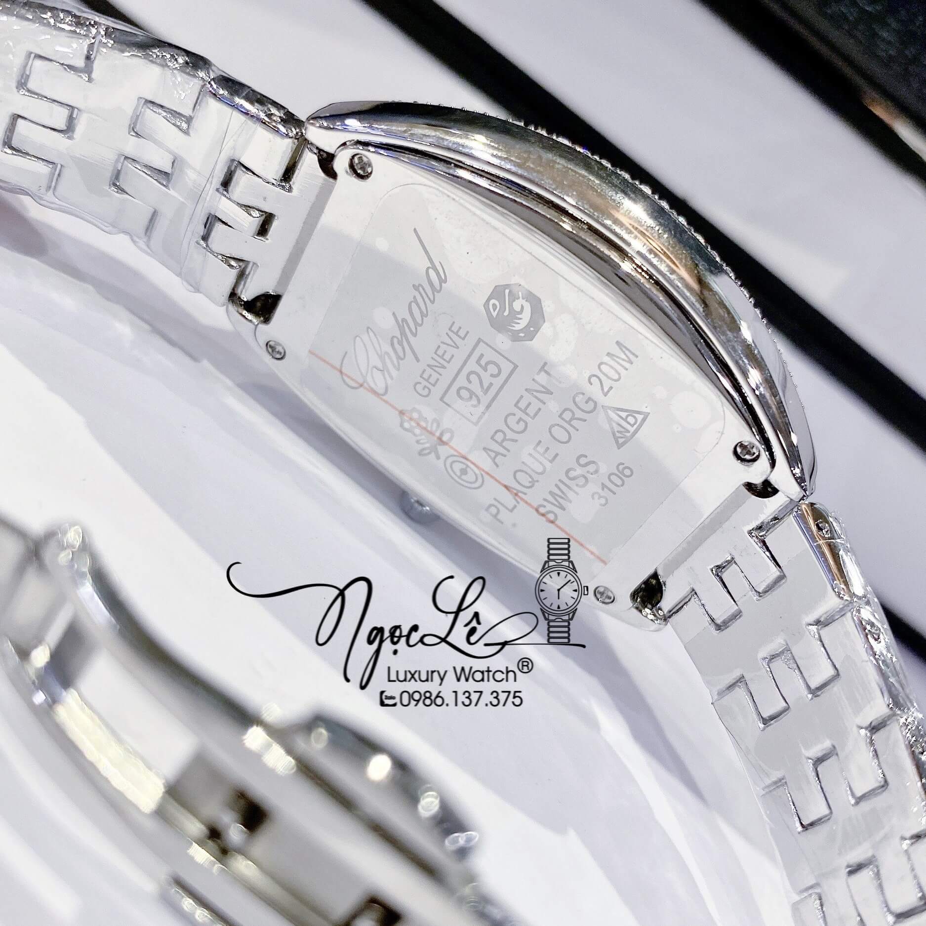 Đồng Hồ Chopard Nữ Dây Kim Loại Silver Mặt Chữ Nhật Đính Đá Size 34mm Siêu Cấp