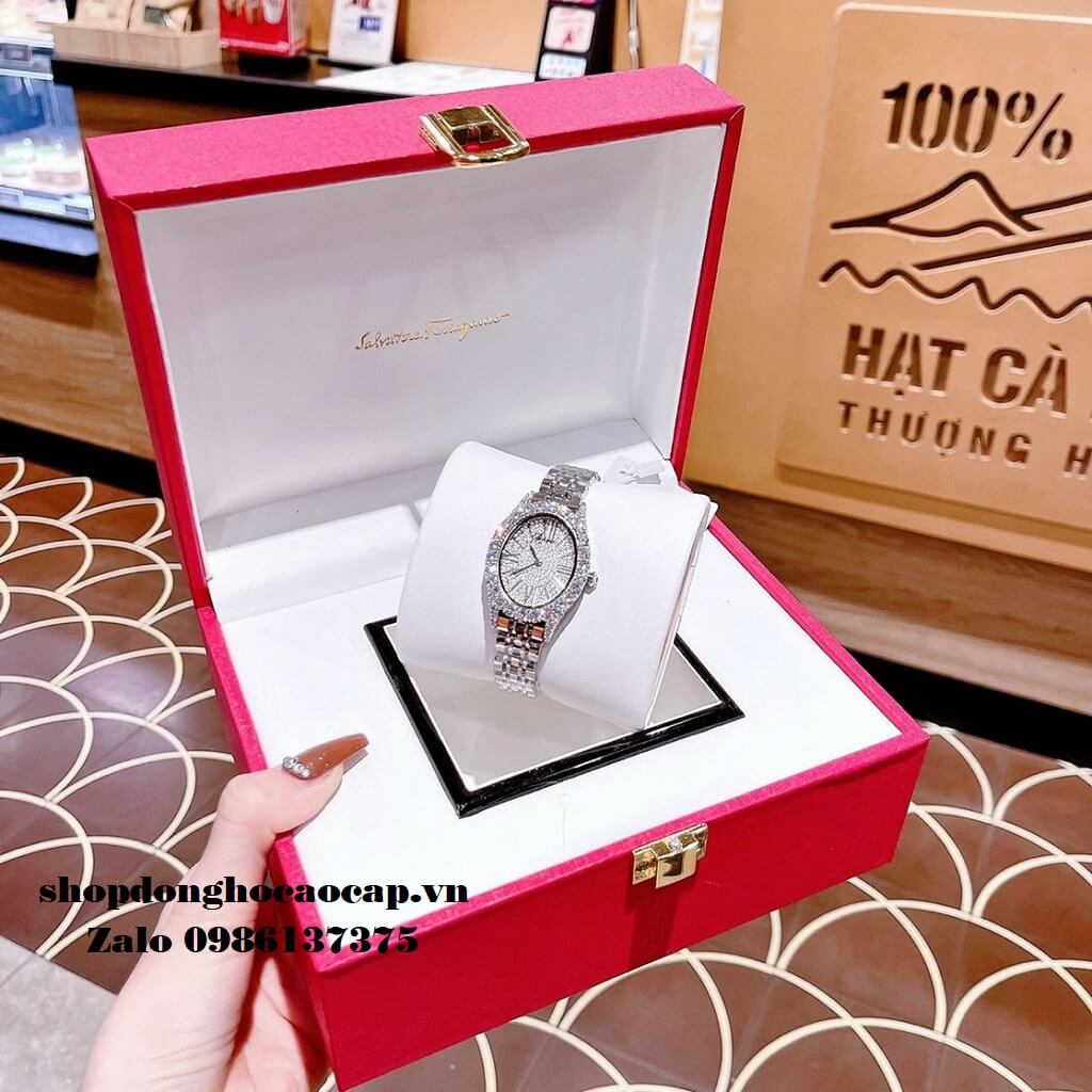 Đồng Hồ Chopard Nữ Bạc Siêu Cấp Mặt Oval Đính Đá 33mm