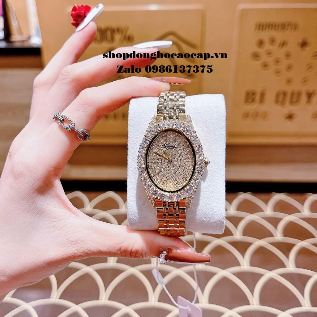 Đồng Hồ Chopard Nữ Vàng Siêu Cấp Mặt Oval Đính Đá 33mm