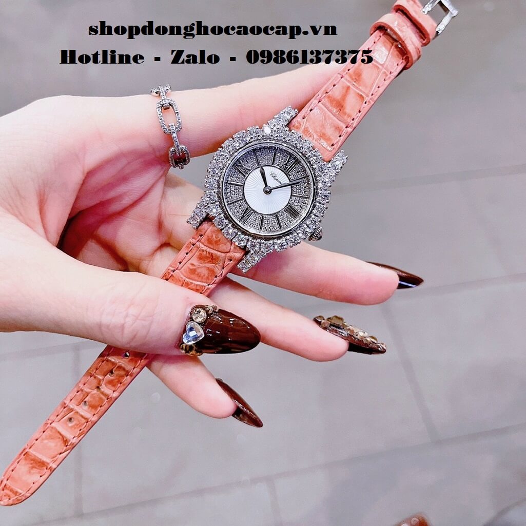 Đồng Hồ Chopard Nữ Dây Da Hồng Đính Đá Bạc 31mm