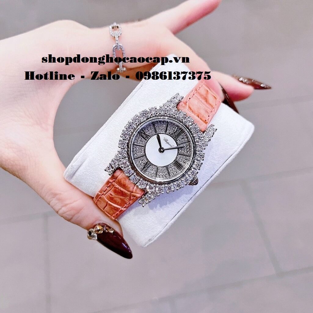 Đồng Hồ Chopard Nữ Dây Da Hồng Đính Đá Bạc 31mm