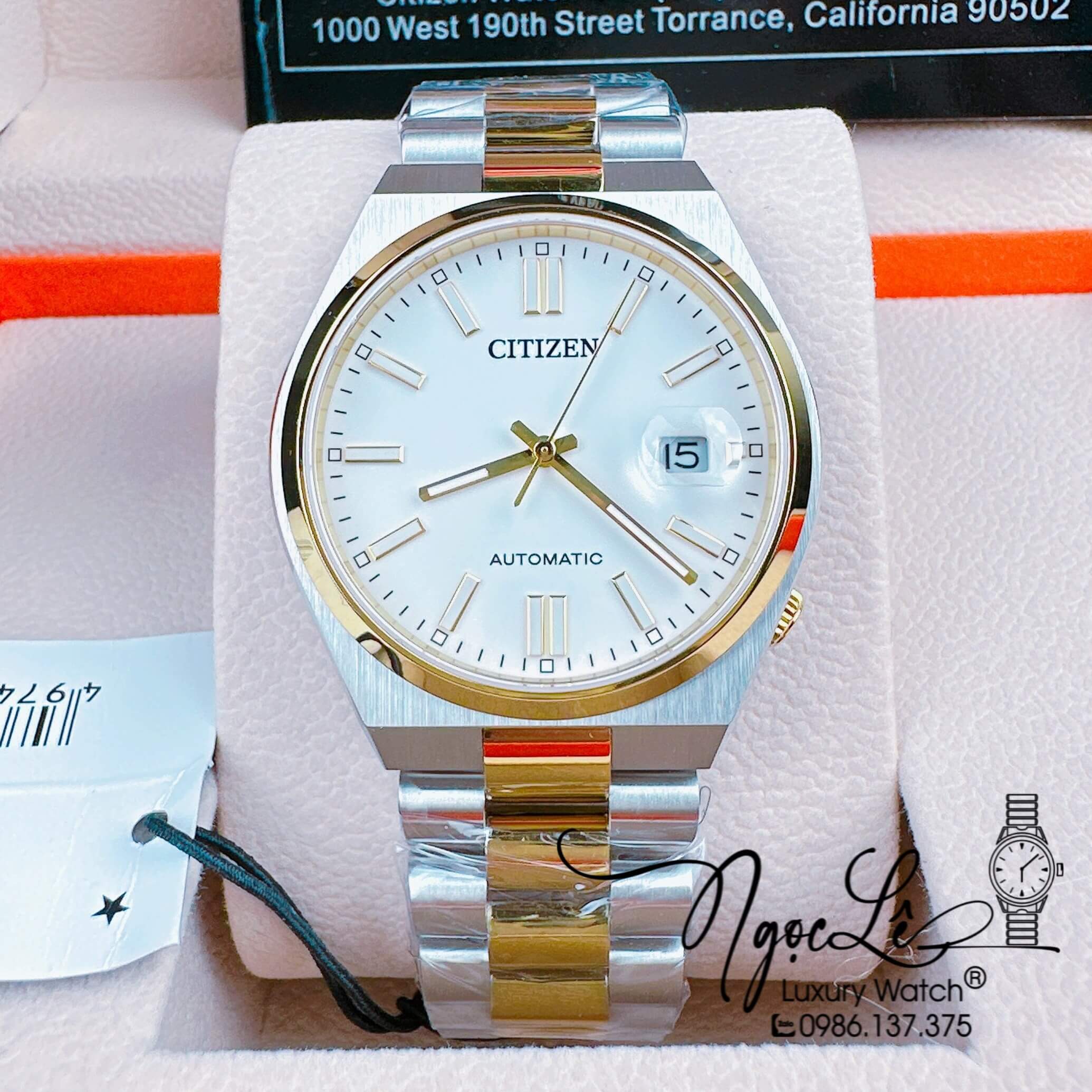 Đồng Hồ Nam Citizen Tự Động Dây Kim Loại Demi Vàng Mặt Trắng Size 39mm