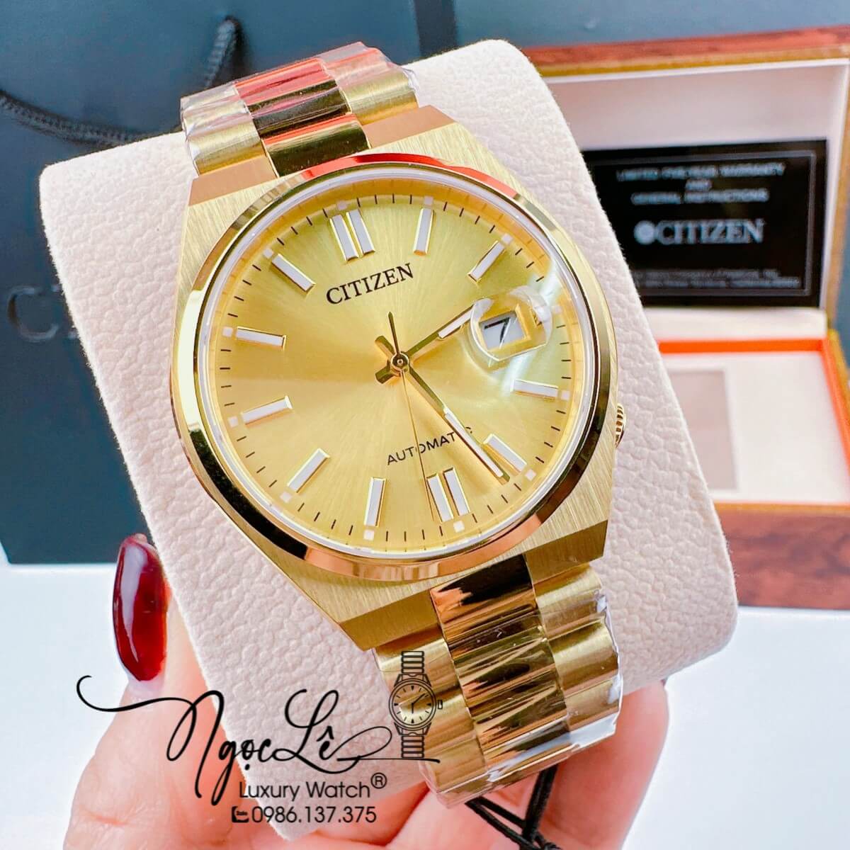 Đồng Hồ Nam Citizen Tự Động Dây Kim Loại Vàng Mặt Vàng Size 39mm