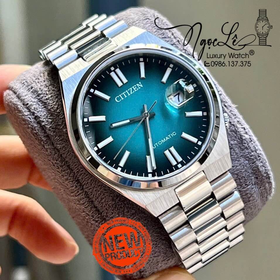 Đồng Hồ Nam Citizen Tự Động Dây Kim Loại Silver Mặt Ombre Xanh Size 39mm
