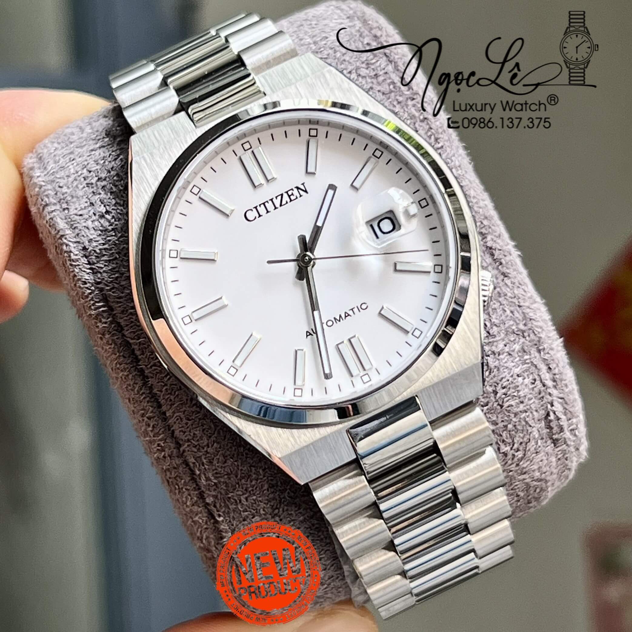 Đồng Hồ Nam Citizen Tự Động Dây Kim Loại Silver Mặt Trắng Size 39mm