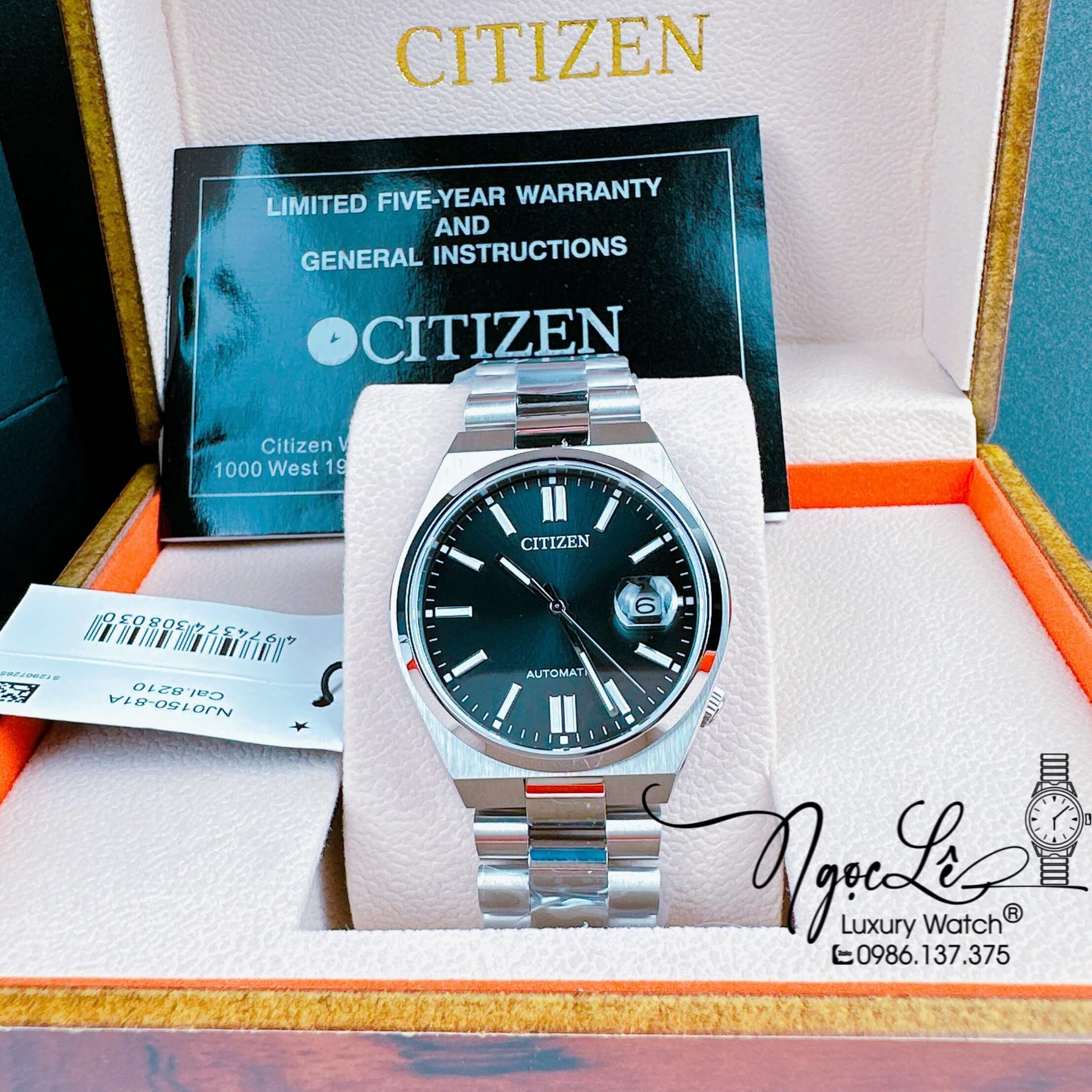 Đồng Hồ Nam Citizen Tự Động  Dây Kim Loại Silver Mặt Đen Size 39mm