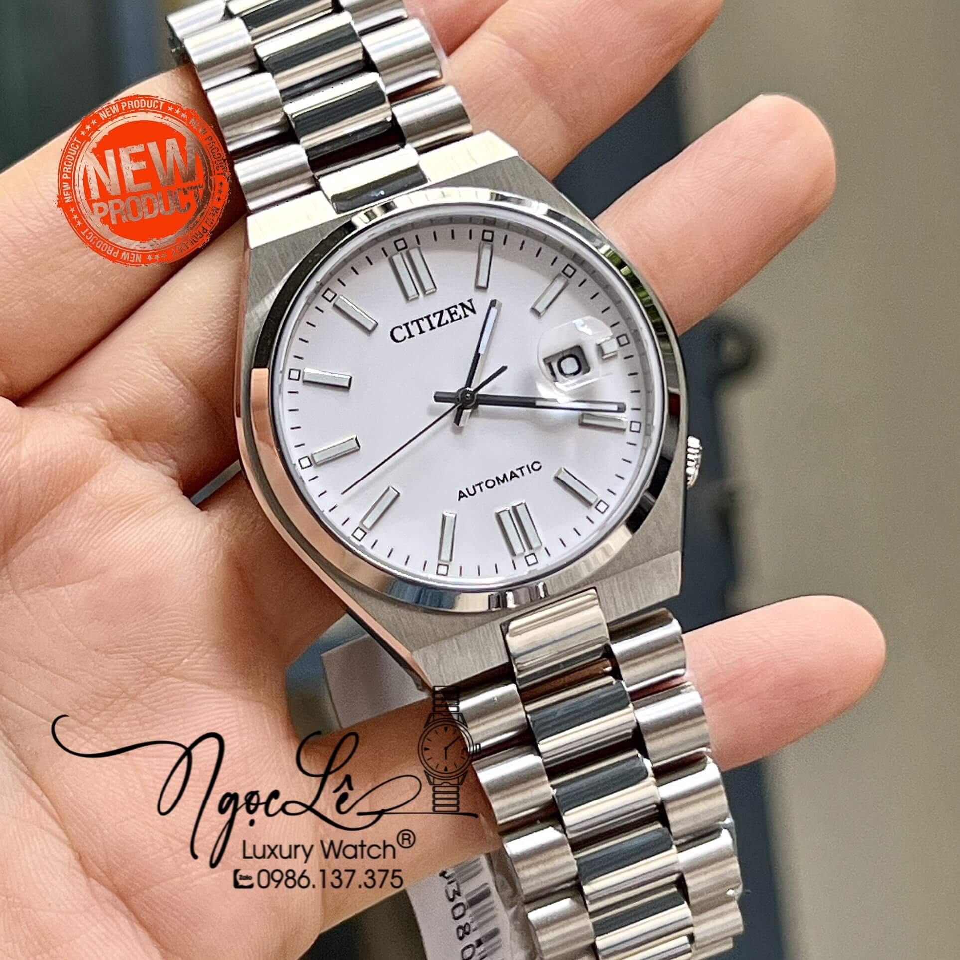 Đồng Hồ Nam Citizen Tự Động  Dây Kim Loại Silver Mặt Trắng Size 39mm