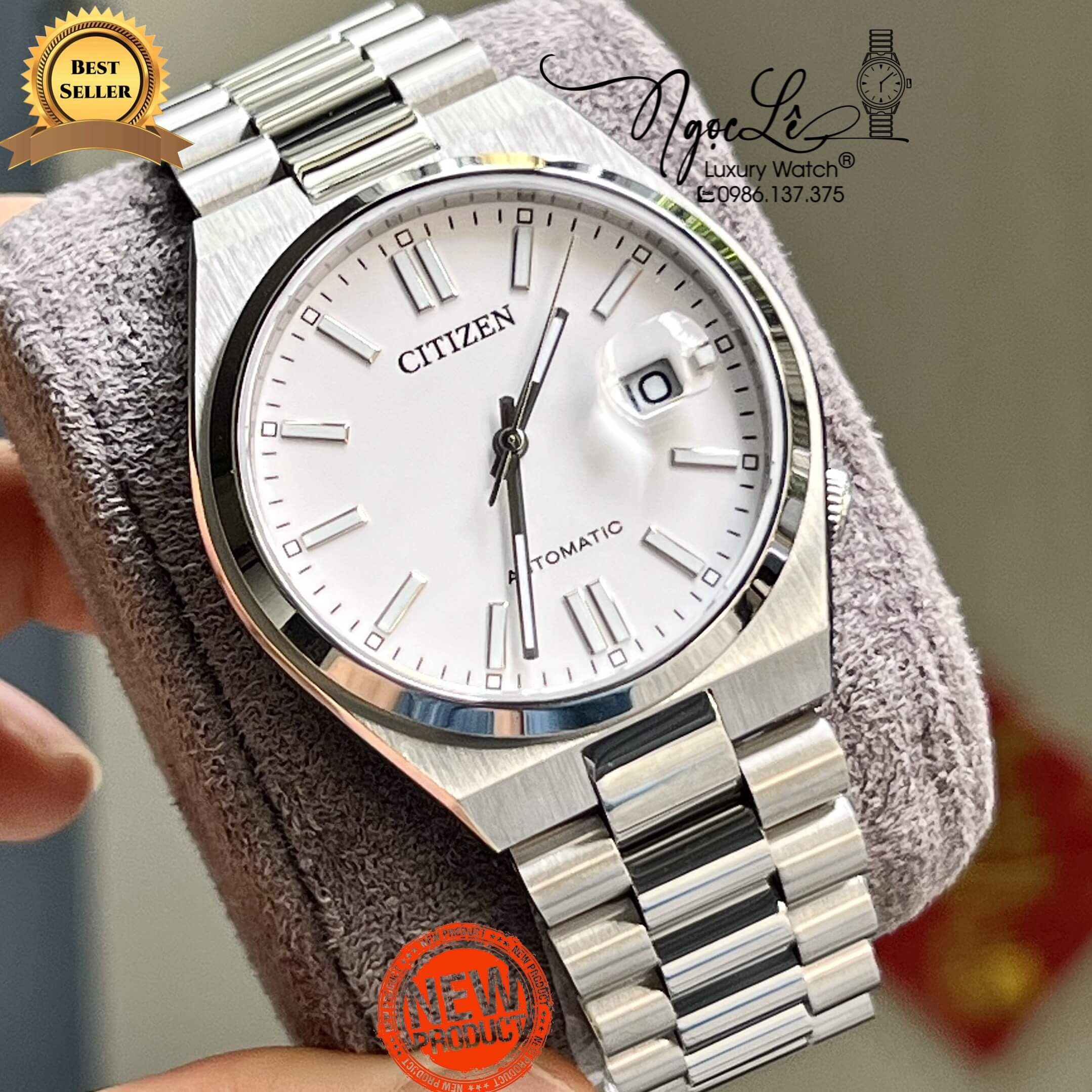 Đồng Hồ Nam Citizen Tự Động  Dây Kim Loại Silver Mặt Trắng Size 39mm
