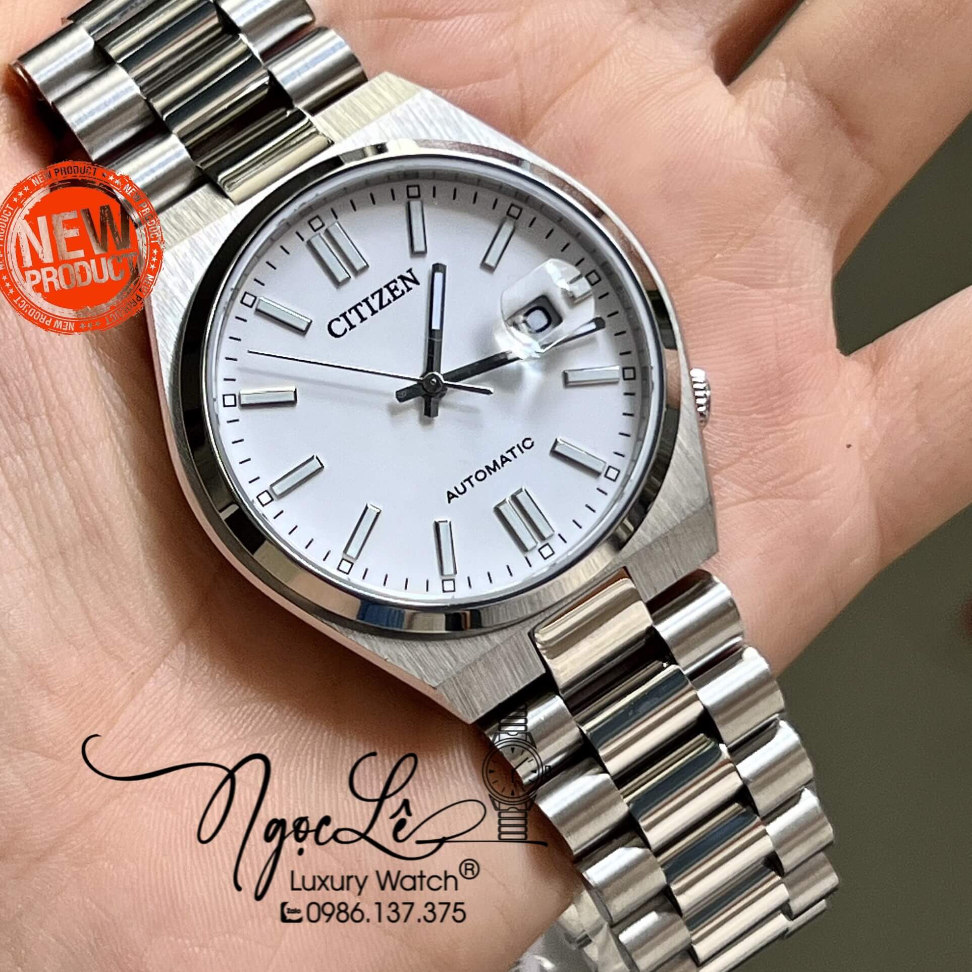 Đồng Hồ Nam Citizen Tự Động  Dây Kim Loại Silver Mặt Trắng Size 39mm