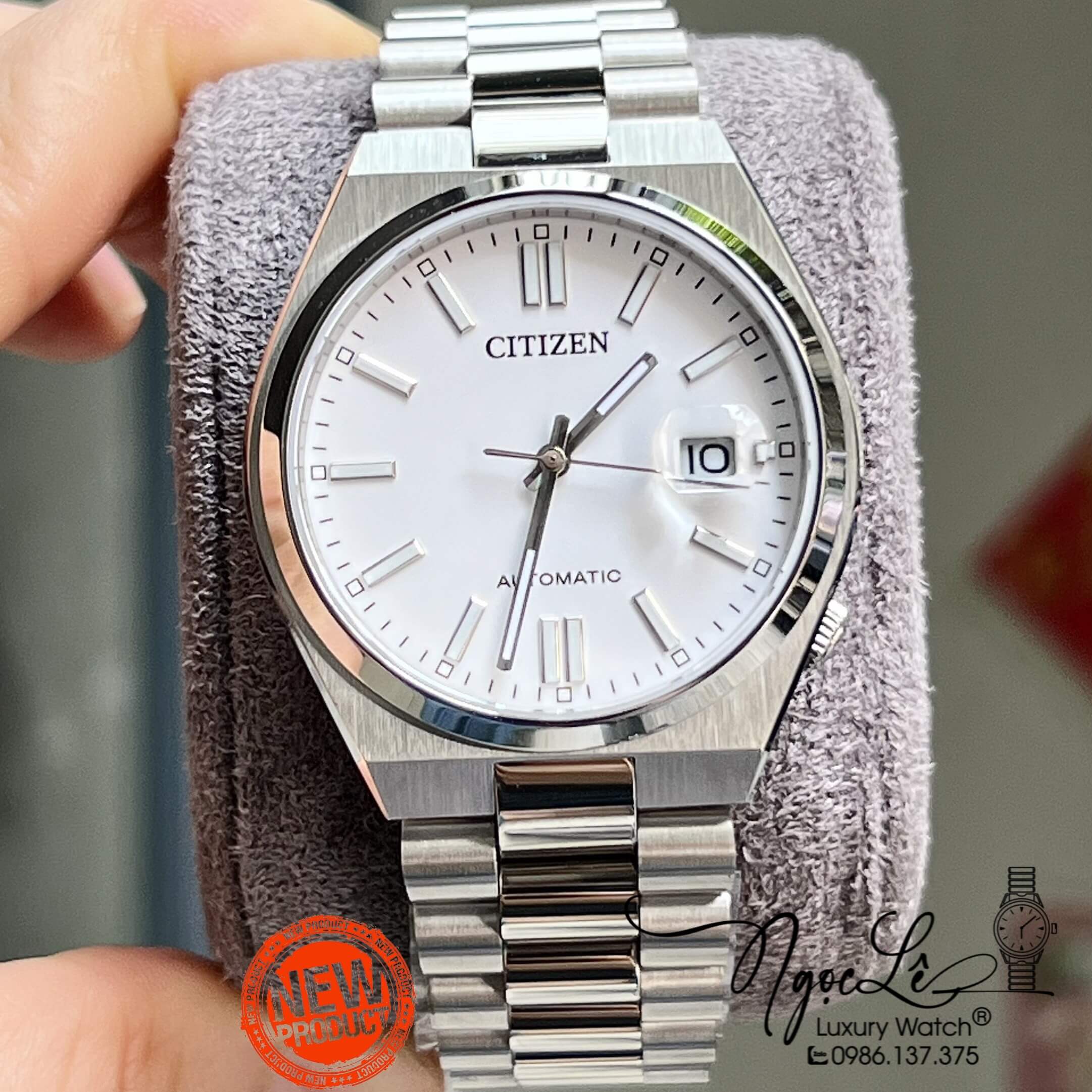 Đồng Hồ Nam Citizen Tự Động  Dây Kim Loại Silver Mặt Trắng Size 39mm
