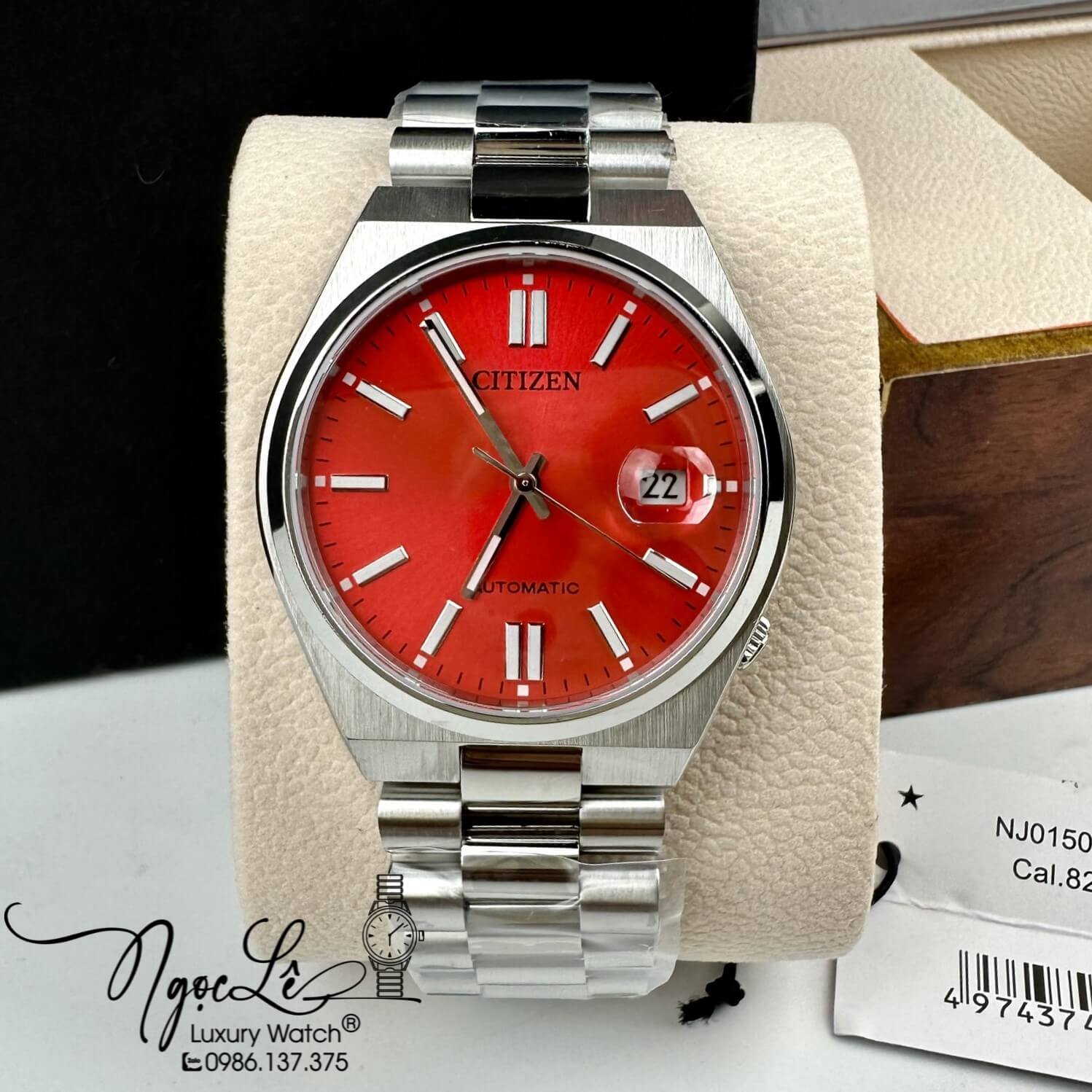 Đồng Hồ Nam Citizen Tự Động Dây Kim Loại Silver Mặt Đỏ Size 39mm