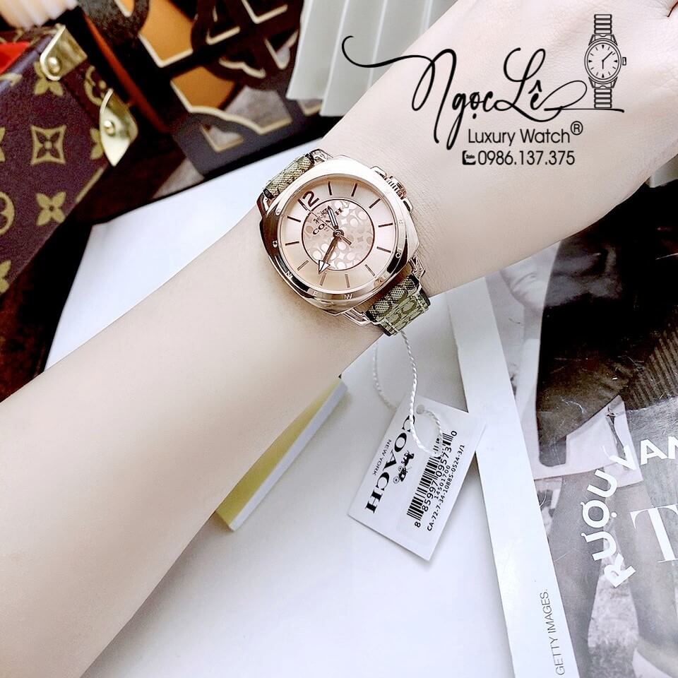 Đồng Hồ Nữ Hiệu Coach Dây Da Màu Xám Nâu Vỏ Rose Size 35mm