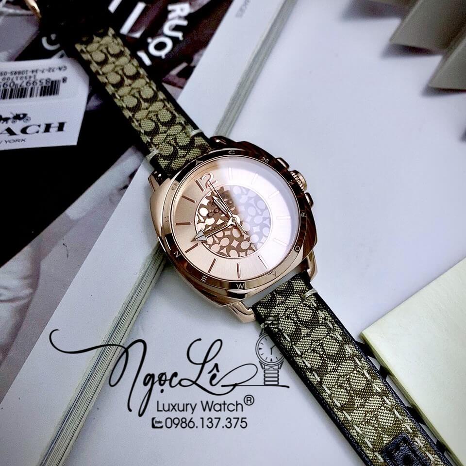 Đồng Hồ Nữ Hiệu Coach Dây Da Màu Xám Nâu Vỏ Rose Size 35mm