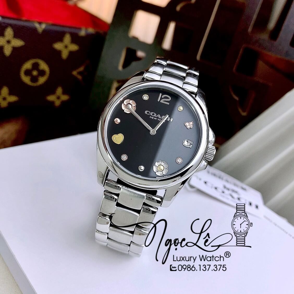 Đồng Hồ Nữ Hiệu Coach Dây Kim Loại Màu Bạc Mặt Icon Size 37mm