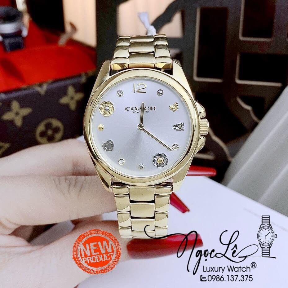 Đồng Hồ Coach Nữ Dây Kim Loại Vàng Gold Mặt Icon Size 37mm