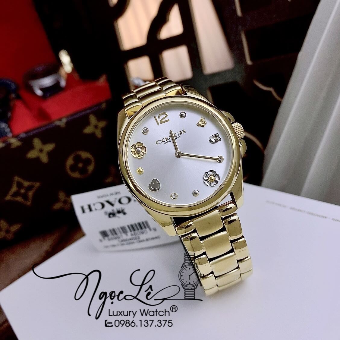 Đồng Hồ Coach Nữ Dây Kim Loại Vàng Gold Mặt Icon Size 37mm