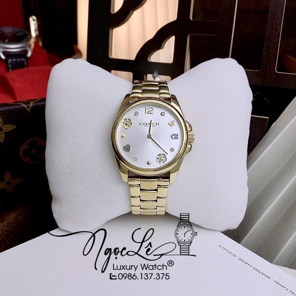 Đồng Hồ Coach Nữ Dây Kim Loại Vàng Gold Mặt Icon Size 37mm