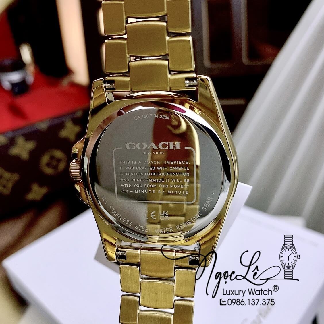 Đồng Hồ Coach Nữ Dây Kim Loại Vàng Gold Mặt Icon Size 37mm