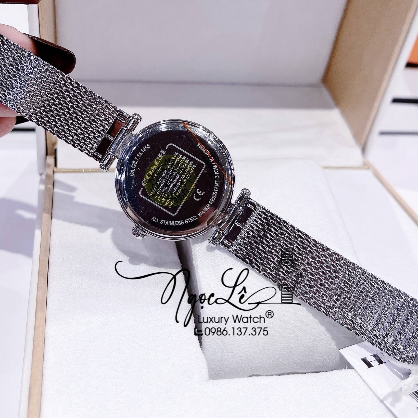 Đồng Hồ Nữ Hiệu Coach Dây Mesh Màu Silver Mặt Trăng Sao Size 36mm