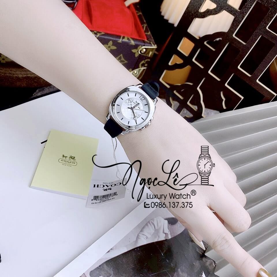 Đồng Hồ Nữ Hiệu Coach Dây Silicon Màu Đen Vỏ Bạc Size 35mm