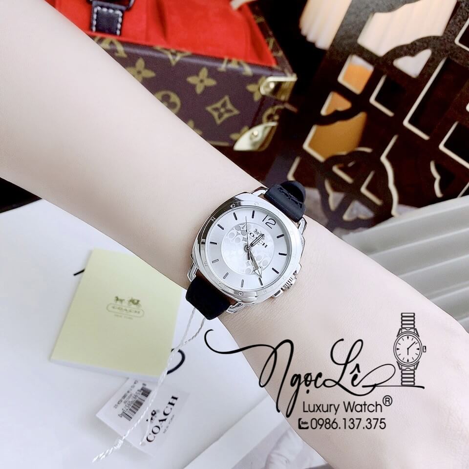 Đồng Hồ Nữ Hiệu Coach Dây Silicon Màu Đen Vỏ Bạc Size 35mm